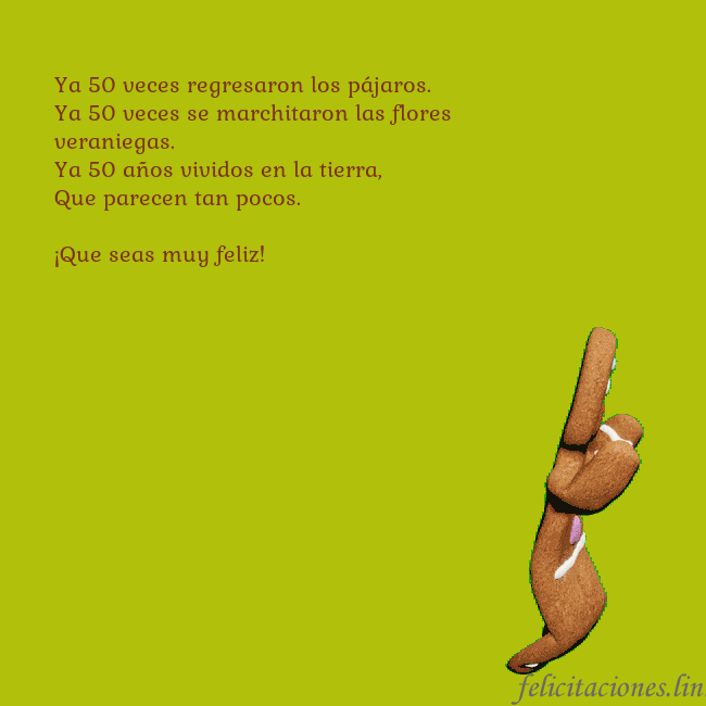 Postal electrónica animada con pan de jengibre bailando Ya 50 veces regresaron los pájaros.
Ya 50 veces se Postal electrónica animada con pan de jengibre bailando