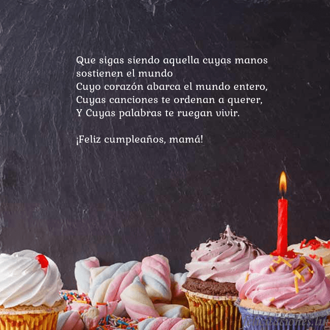 Tarjeta con muchos cupcakes y una vela Que sigas siendo aquella cuyas manos sostienen el Tarjeta con muchos cupcakes y una vela