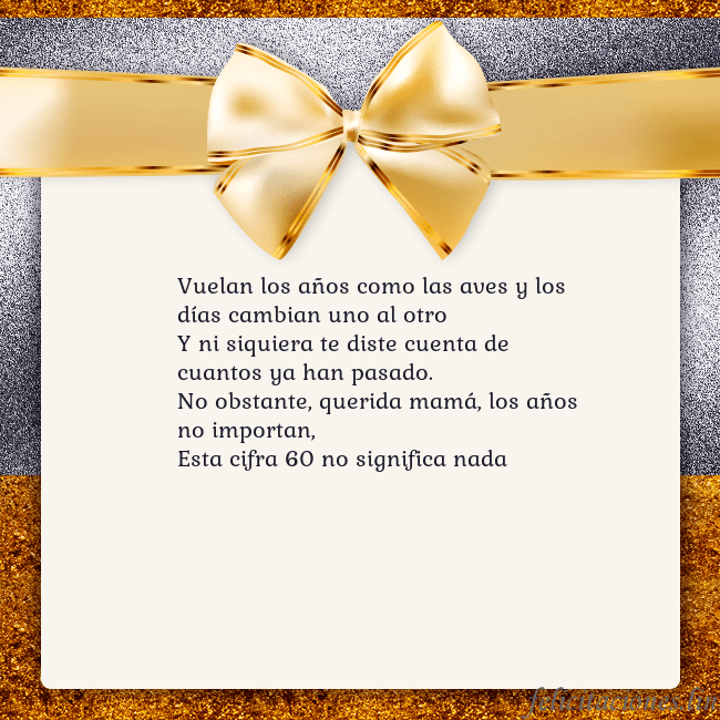 Tarjeta con una gran cinta dorada Vuelan los años como las aves y los días cambian u Tarjeta con una gran cinta dorada