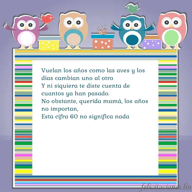 Tarjeta con búhos Vuelan los años como las aves y los días cambian u Tarjeta con búhos