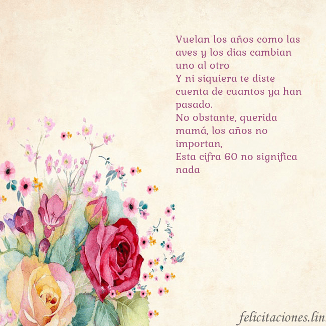 Tarjeta de cumpleaños con rosas pintadas en acuarela Vuelan los años como las aves y los días cambian u Tarjeta de cumpleaños con rosas pintadas en acuarela
