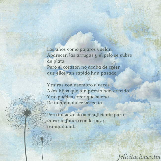 Tarjeta de cumpleaños con nubes, pelusa de leche y mariposa.