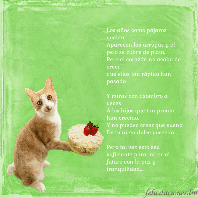 Tarjeta de cumpleaños con gato y pastel de cumpleaños