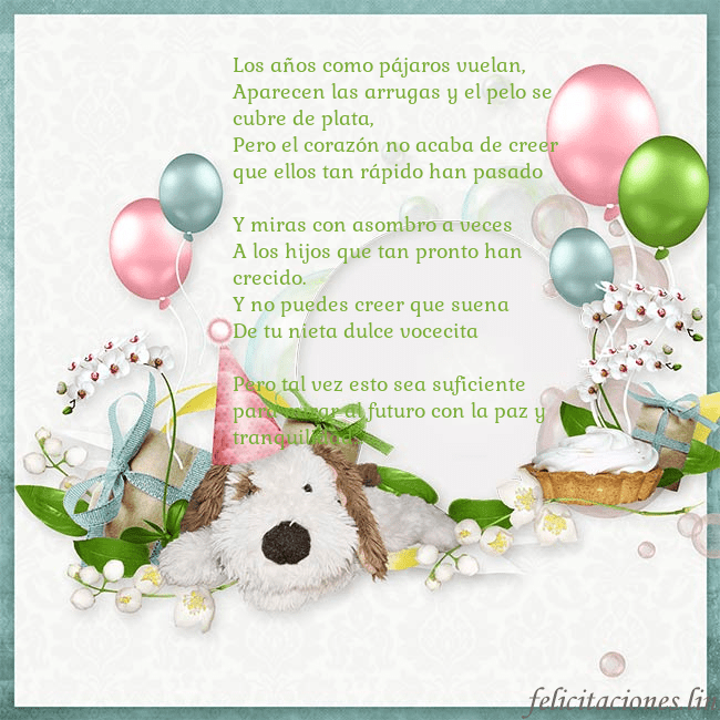 Tarjeta de cumpleaños con perrito y globos