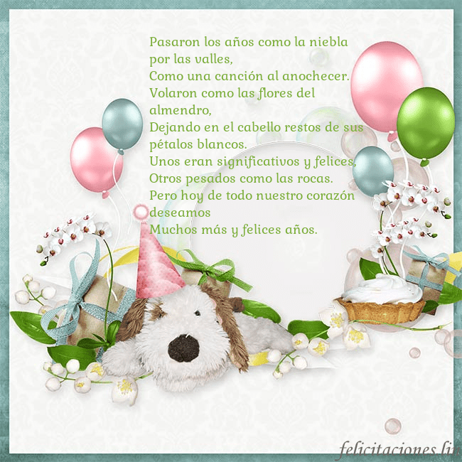 Tarjeta de cumpleaños con perrito y globos