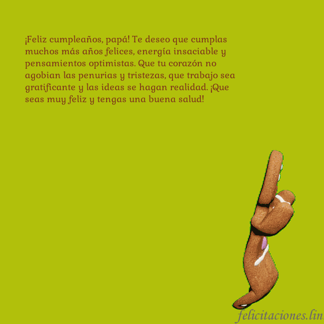 Postal electrónica animada con pan de jengibre bailando ¡Feliz cumpleaños, papá! Te deseo que cumplas much Postal electrónica animada con pan de jengibre bailando