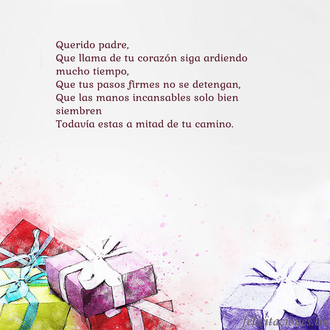 Tarjeta de cumpleaños con regalos pintados con acuarela Querido padre,
Que llama de tu corazón siga ardie Tarjeta de cumpleaños con regalos pintados con acuarela