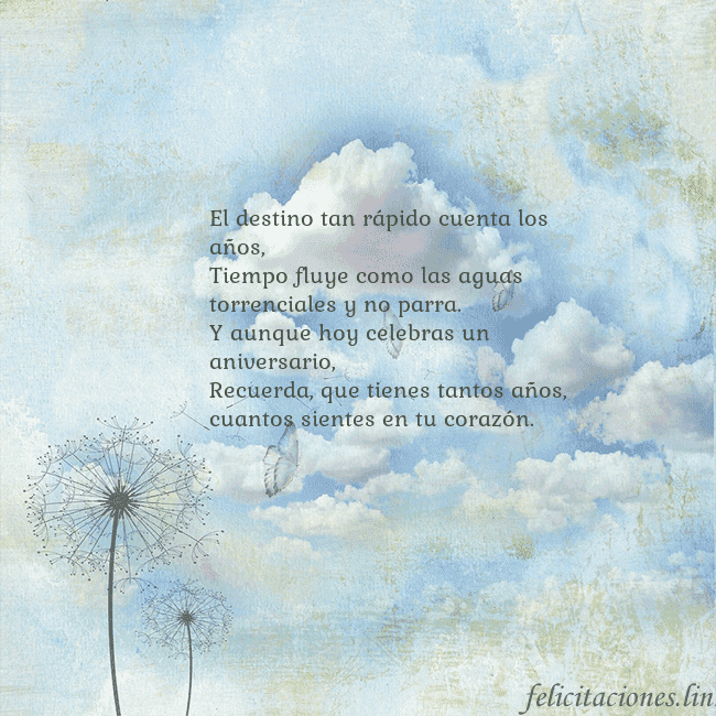 Tarjeta de cumpleaños con nubes, pelusa de leche y mariposa.