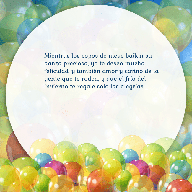 Tarjeta con muchos globos de colores Mientras los copos de nieve bailan su danza precio Tarjeta con muchos globos de colores