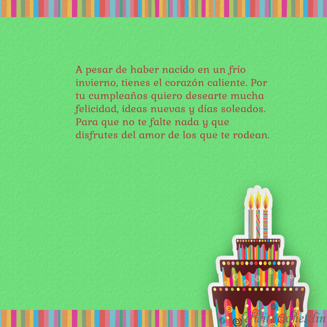Tarjetas de cumpleaños verde con pastel y vela A pesar de haber nacido en un frío invierno, tiene Tarjetas de cumpleaños verde con pastel y vela