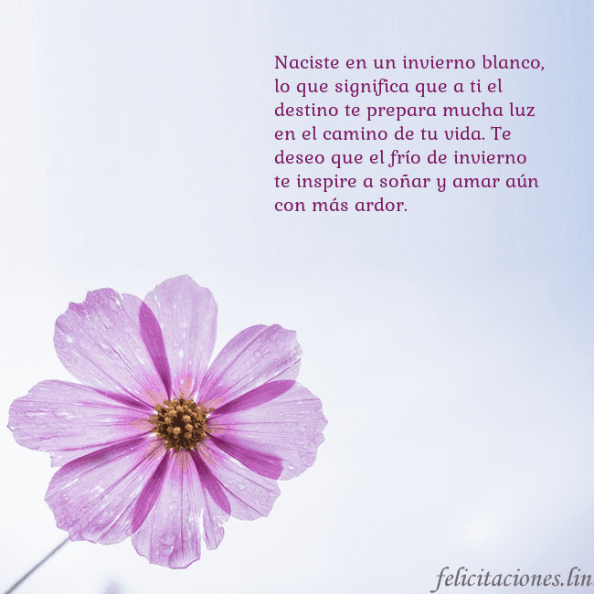 Tarjeta electrónica con flor morada Naciste en un invierno blanco, lo que significa qu Tarjeta electrónica con flor morada