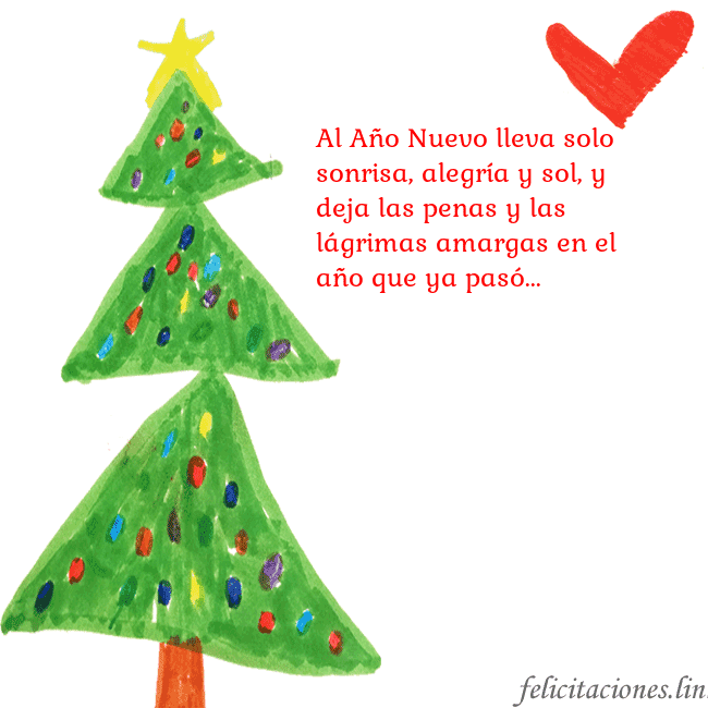 Tarjeta con un árbol de Navidad pintado y un corazón