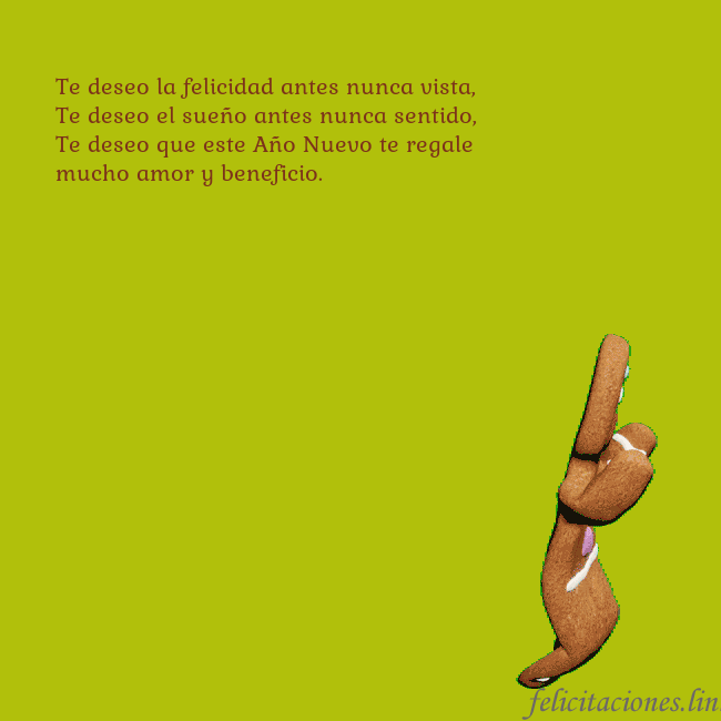 Postal electrónica animada con pan de jengibre bailando Te deseo la felicidad antes nunca vista,
Te deseo Postal electrónica animada con pan de jengibre bailando