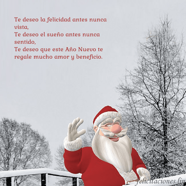 Tarjeta de felicitación con Papá Noel y árboles cubiertos de nieve Te deseo la felicidad antes nunca vista,
Te deseo Tarjeta de felicitación con Papá Noel y árboles cubiertos de nieve