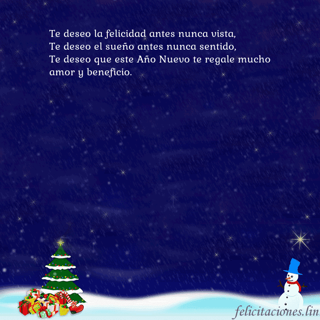 Tarjeta de felicitación con un muñeco de nieve, un árbol de Navidad y regalos Te deseo la felicidad antes nunca vista,
Te deseo Tarjeta de felicitación con un muñeco de nieve, un árbol de Navidad y regalos