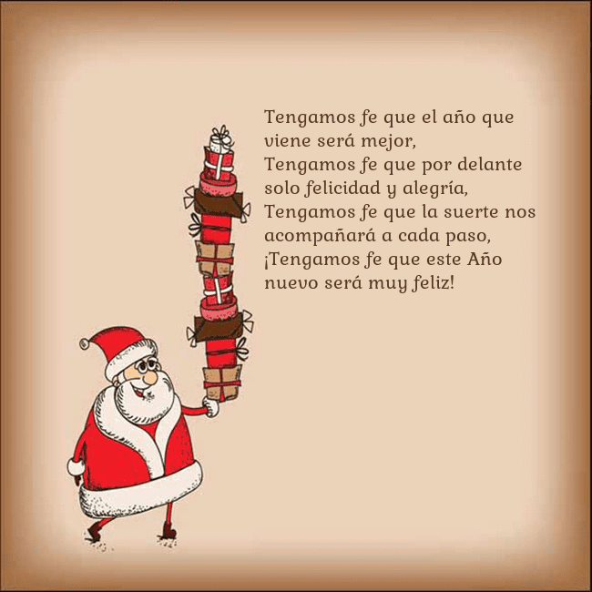 Tarjeta con Papá Noel y regalos Tengamos fe que el año que viene será mejor,
Tenga Tarjeta con Papá Noel y regalos