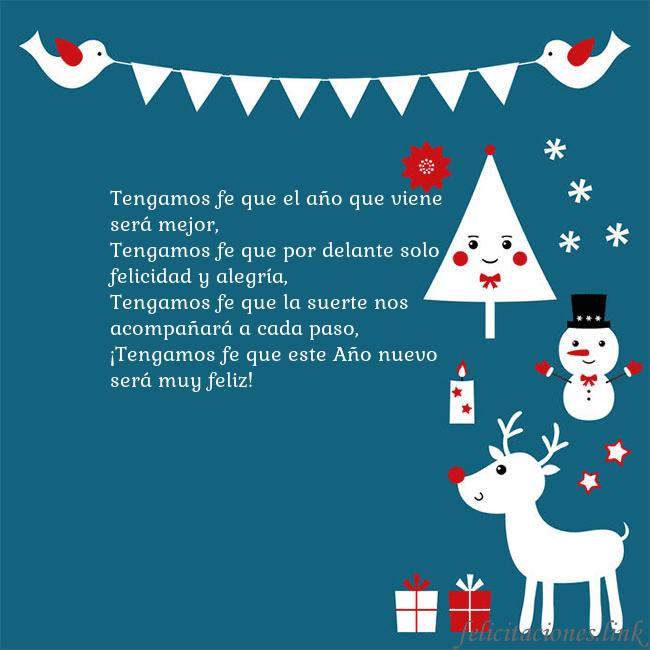 Tarjeta con alces, pájaros y árbol de Navidad Tengamos fe que el año que viene será mejor,
Tenga Tarjeta con alces, pájaros y árbol de Navidad