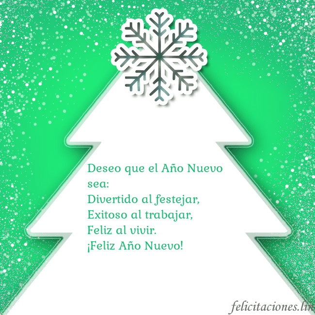 Tarjeta con un gran árbol de Navidad blanco sobre un fondo verde Deseo que el Año Nuevo sea:
Divertido al festejar, Tarjeta con un gran árbol de Navidad blanco sobre un fondo verde