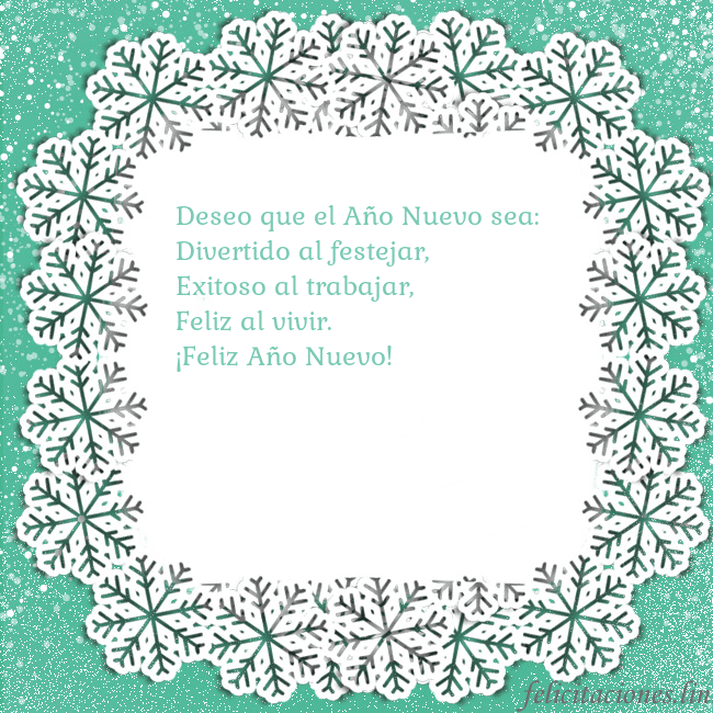Tarjeta con copos de nieve Deseo que el Año Nuevo sea:
Divertido al festejar, Tarjeta con copos de nieve