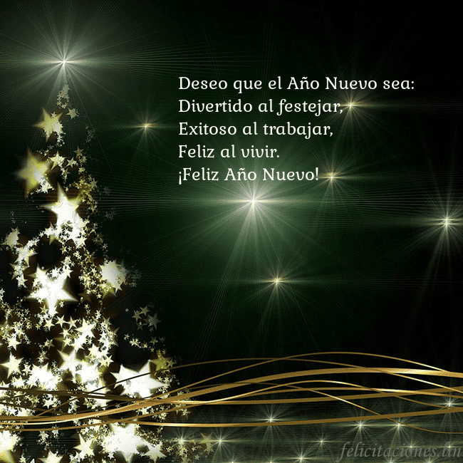 Tarjeta de Navidad verde con árbol dorado brillante Deseo que el Año Nuevo sea:
Divertido al festejar, Tarjeta de Navidad verde con árbol dorado brillante