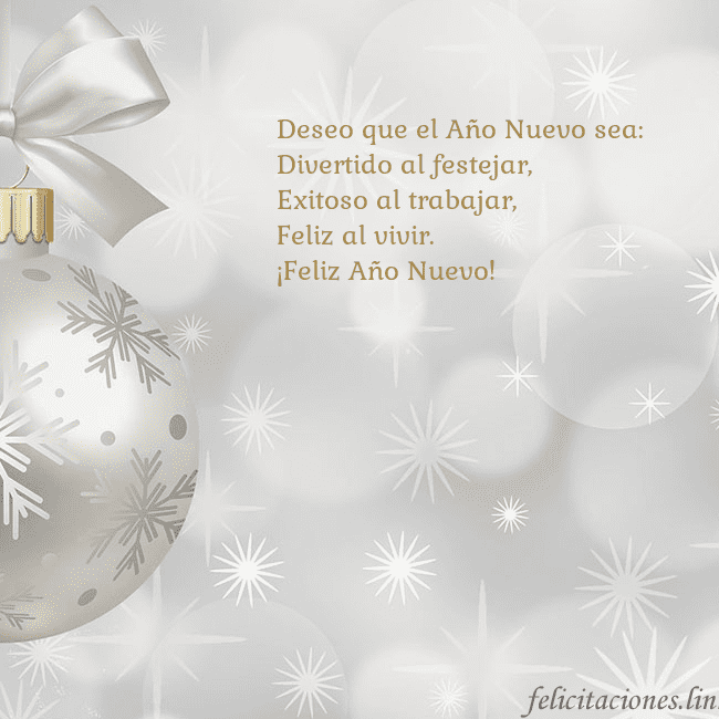 Tarjeta de felicitación con un árbol de Navidad plateado Deseo que el Año Nuevo sea:
Divertido al festejar, Tarjeta de felicitación con un árbol de Navidad plateado