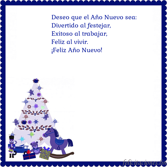 Tarjeta de felicitación con un árbol de Navidad y El Cascanueces Deseo que el Año Nuevo sea:
Divertido al festejar, Tarjeta de felicitación con un árbol de Navidad y El Cascanueces