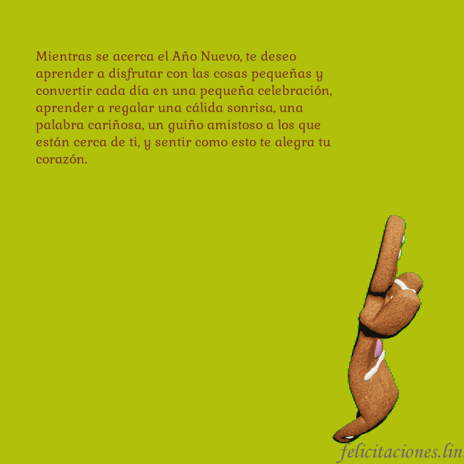 Postal electrónica animada con pan de jengibre bailando Mientras se acerca el Año Nuevo, te deseo aprender Postal electrónica animada con pan de jengibre bailando