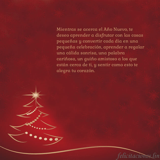 Tarjeta de Navidad roja con árbol de Navidad dorado Mientras se acerca el Año Nuevo, te deseo aprender Tarjeta de Navidad roja con árbol de Navidad dorado