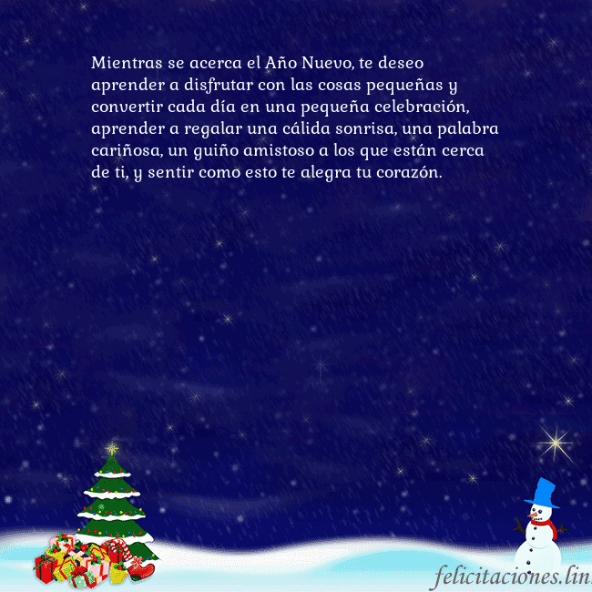 Tarjeta de felicitación con un muñeco de nieve, un árbol de Navidad y regalos Mientras se acerca el Año Nuevo, te deseo aprender Tarjeta de felicitación con un muñeco de nieve, un árbol de Navidad y regalos
