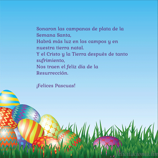 Tarjetas electrónicas de Pascua 5 Sonaron las campanas de plata de la Semana Santa,
Tarjetas electrónicas de Pascua 5