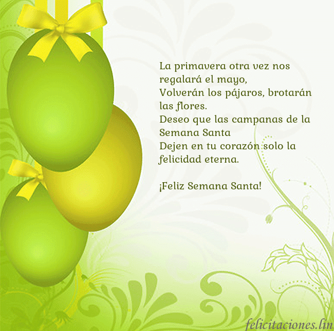 Tarjetas electrónicas de Pascua 3 La primavera otra vez nos regalará el mayo,
Volver Tarjetas electrónicas de Pascua 3