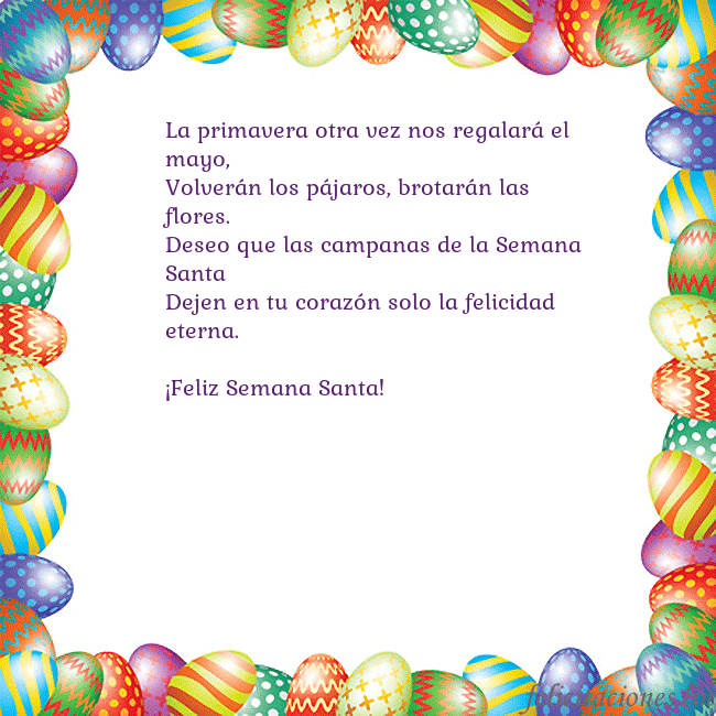 Tarjetas electrónicas de Pascua 6 La primavera otra vez nos regalará el mayo,
Volver Tarjetas electrónicas de Pascua 6
