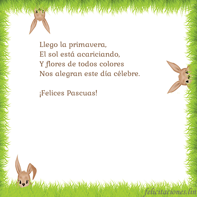 Tarjetas electrónicas de Pascua 7 Llego la primavera,
El sol está acariciando,
Y flo Tarjetas electrónicas de Pascua 7