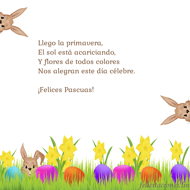 Tarjetas electrónicas de Pascua 8 Llego la primavera,
El sol está acariciando,
Y flo Tarjetas electrónicas de Pascua 8