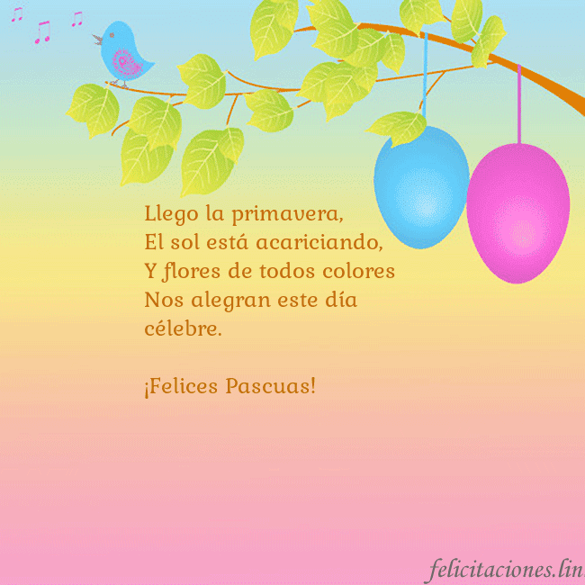 Tarjetas electrónicas de Pascua 14 Llego la primavera,
El sol está acariciando,
Y flo Tarjetas electrónicas de Pascua 14