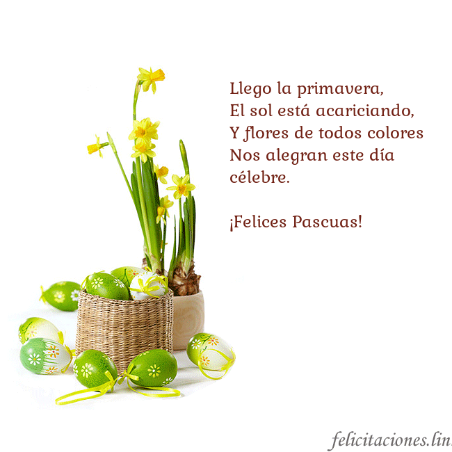 Tarjetas electrónicas de Pascua 2021 Llego la primavera,
El sol está acariciando,
Y flo Tarjetas electrónicas de Pascua 2021