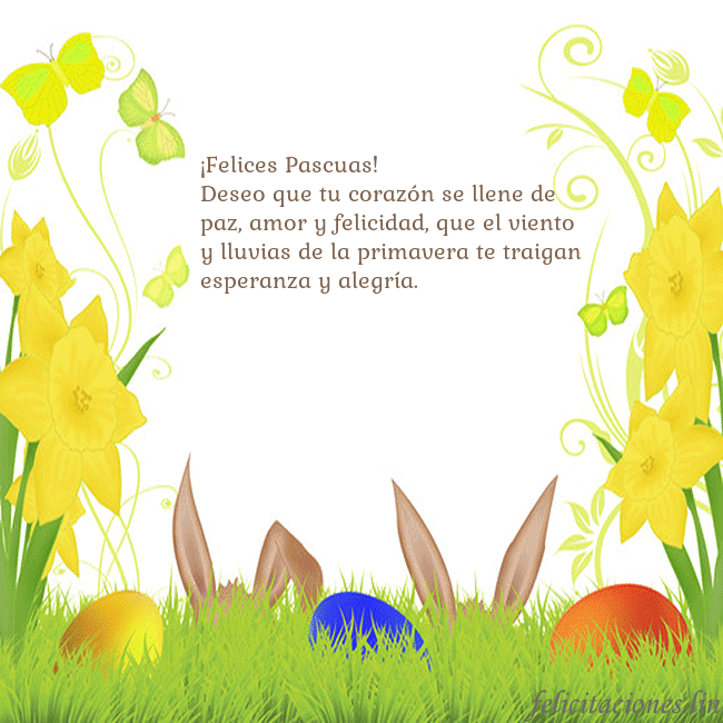 Tarjetas electrónicas de Pascua 11 ¡Felices Pascuas!
Deseo que tu corazón se llene de Tarjetas electrónicas de Pascua 11
