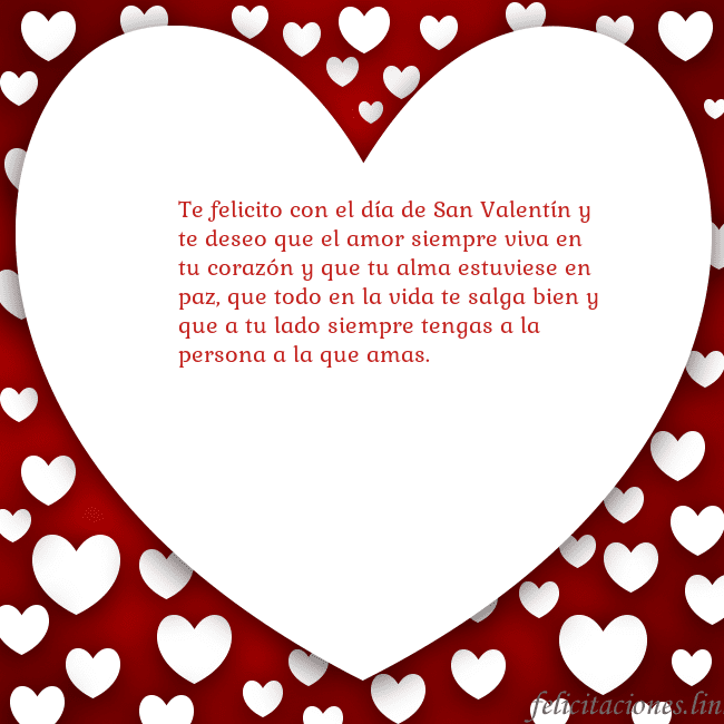 Tarjeta con un gran corazón Te felicito con el día de San Valentín y te deseo Tarjeta con un gran corazón