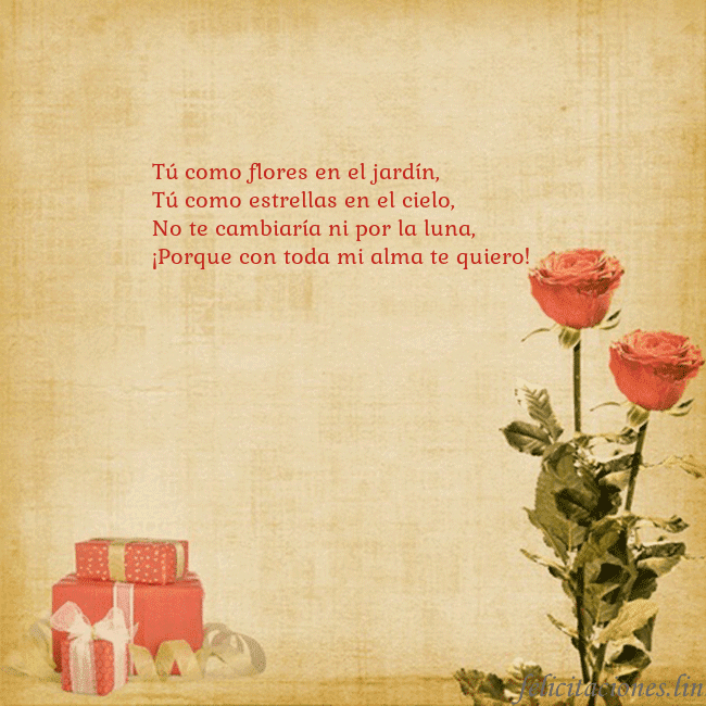 Tarjeta con rosas y regalos Tú como flores en el jardín,
Tú como estrellas en Tarjeta con rosas y regalos