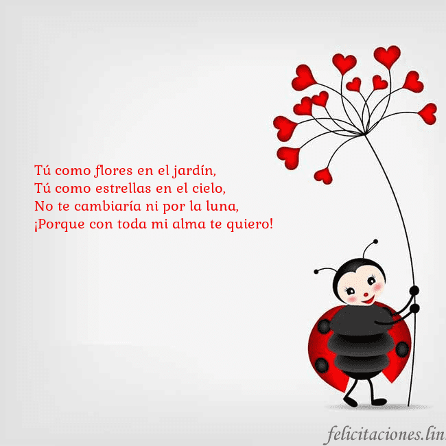 Tarjeta con mariquita Tú como flores en el jardín,
Tú como estrellas en Tarjeta con mariquita