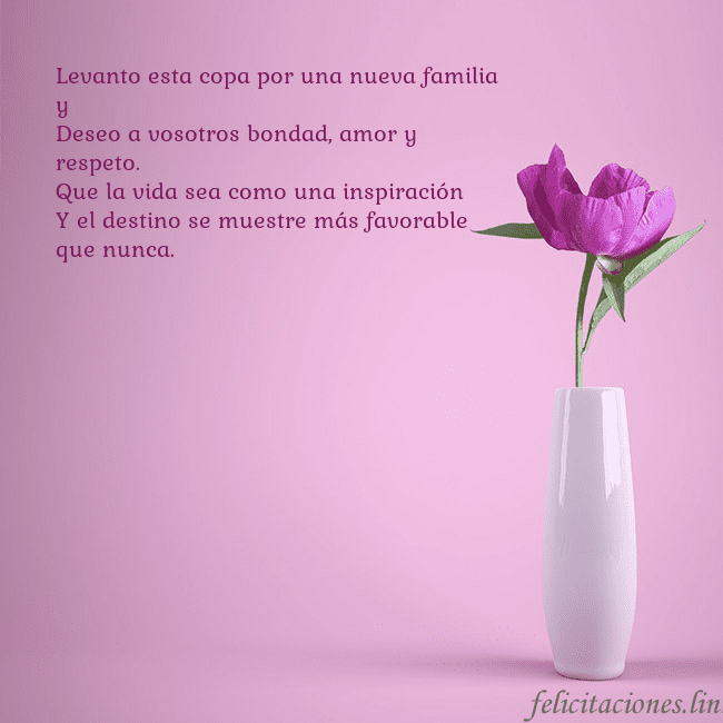 Postal electrónica con peonía en jarrón Levanto esta copa por una nueva familia y
Deseo a Postal electrónica con peonía en jarrón