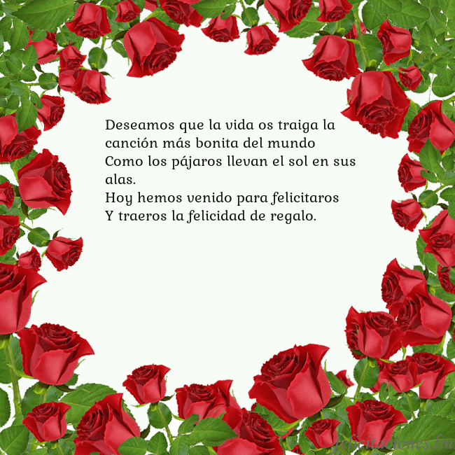 Tarjeta con con muchas rosas Deseamos que la vida os traiga la canción más boni Tarjeta con con muchas rosas