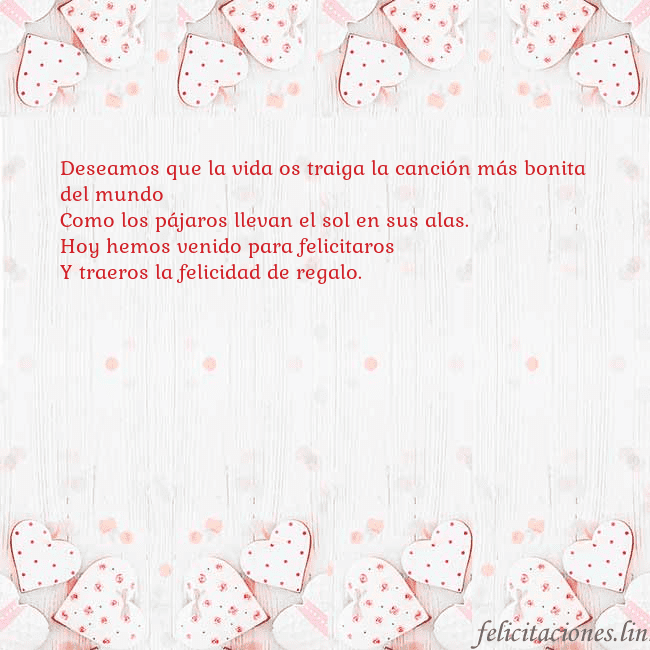 Tarjeta con corazones blancos Deseamos que la vida os traiga la canción más boni Tarjeta con corazones blancos
