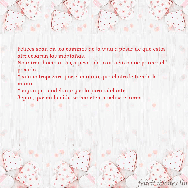 Tarjeta con corazones blancos Felices sean en los caminos de la vida a pesar de Tarjeta con corazones blancos