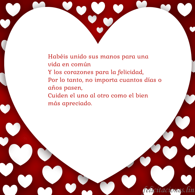 Tarjeta con un gran corazón Habéis unido sus manos para una vida en común
Y lo Tarjeta con un gran corazón