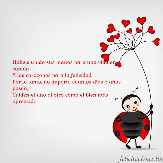 Tarjeta con mariquita Habéis unido sus manos para una vida en común
Y lo Tarjeta con mariquita