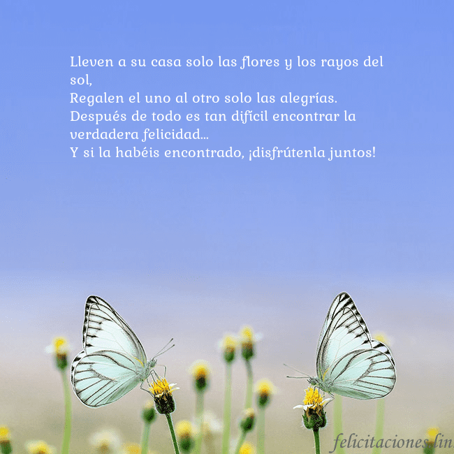 Tarjeta de boda con dos mariposas Lleven a su casa solo las flores y los rayos del s Tarjeta de boda con dos mariposas