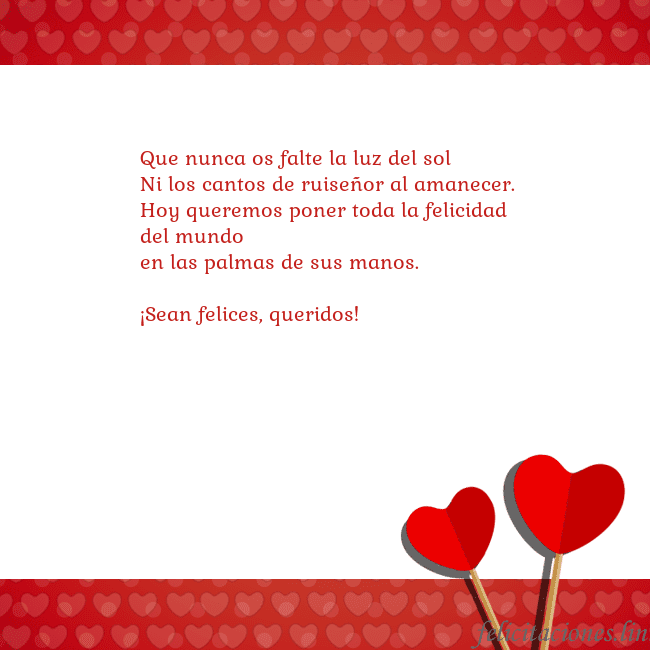 Tarjeta con corazones 2 Que nunca os falte la luz del sol
Ni los cantos de Tarjeta con corazones 2