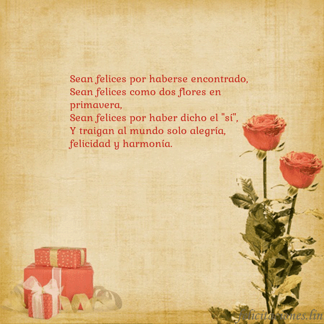 Tarjeta con rosas y regalos Sean felices por haberse encontrado,
Sean felices Tarjeta con rosas y regalos