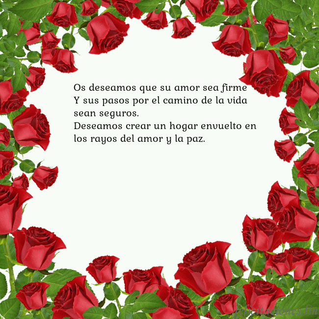 Tarjeta con con muchas rosas Os deseamos que su amor sea firme
Y sus pasos por Tarjeta con con muchas rosas